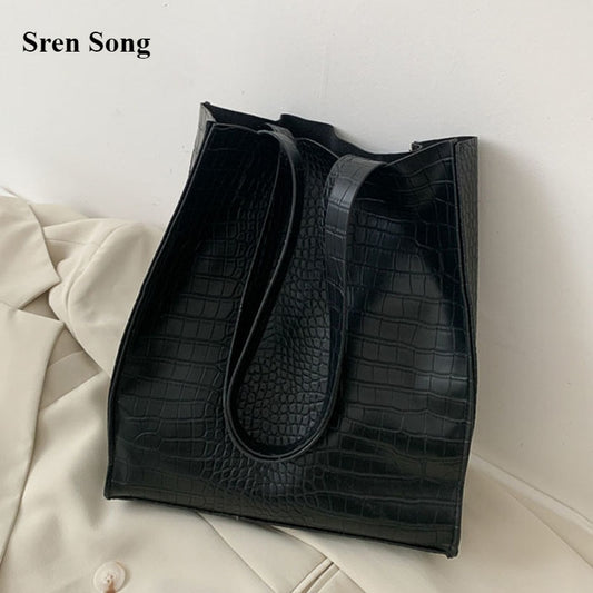 Fashion Women Bags Purses Casual Totes Bag New Alligator Leather Shoulder Handbags Wild Lady's Bag Large Capacity Shopper Totes